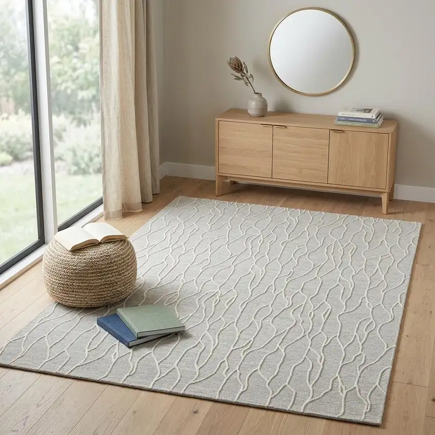 Gray And Ivory Wool Abstract Hand Tufted Area Rug Photo 1