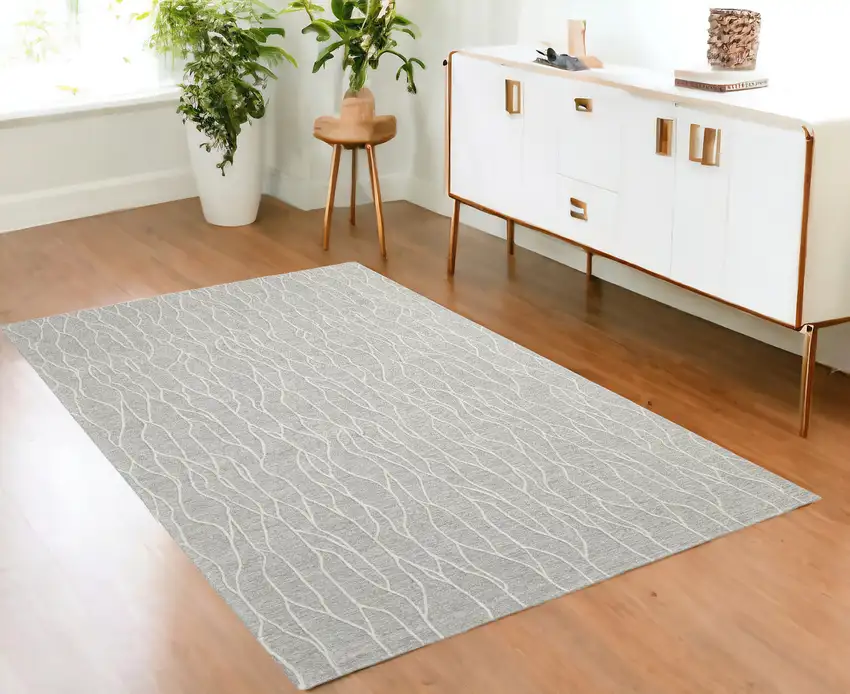 Taupe And Ivory Wool Abstract Tufted Handmade Stain Resistant Area Rug Photo 1