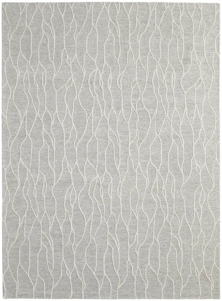 Taupe And Ivory Wool Abstract Tufted Handmade Stain Resistant Area Rug Photo 2