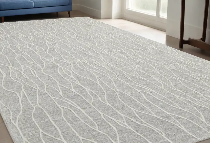 Taupe And Ivory Wool Abstract Tufted Handmade Stain Resistant Area Rug Photo 1