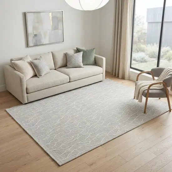 Gray And Ivory Wool Abstract Hand Tufted Area Rug Photo 1
