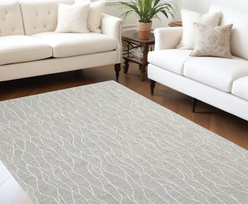 Taupe And Ivory Wool Abstract Tufted Handmade Stain Resistant Area Rug Photo 1