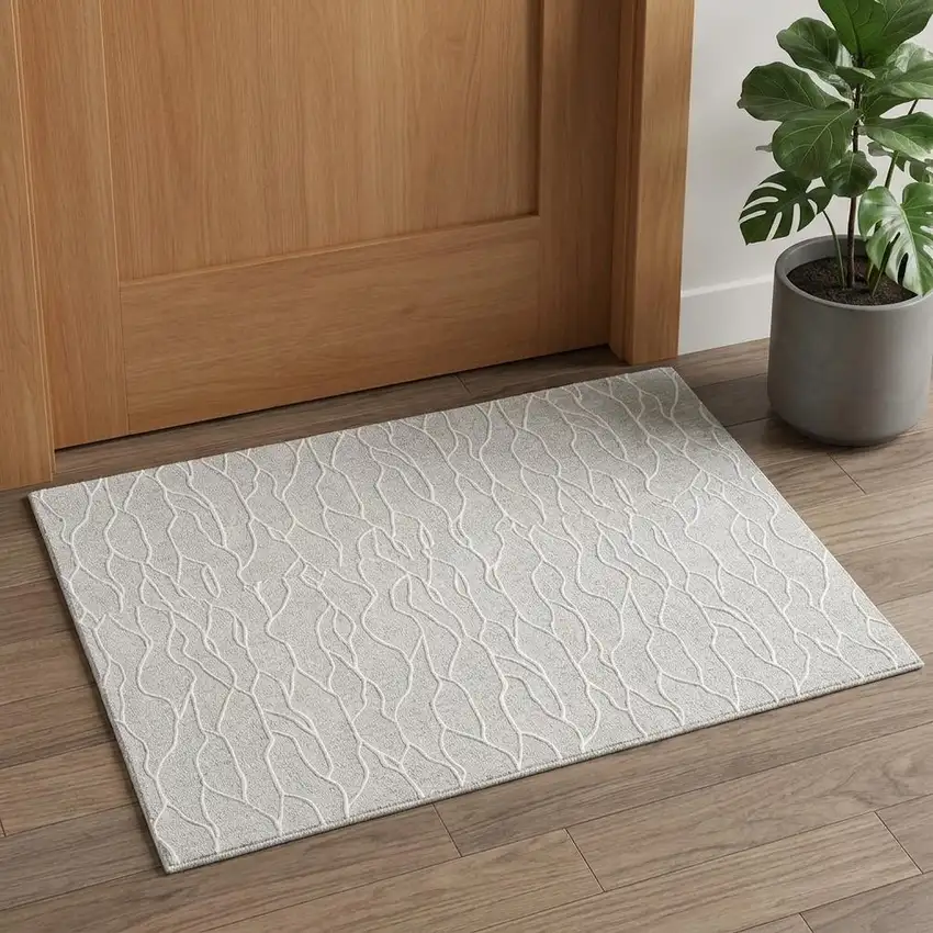 Gray And Ivory Wool Abstract Hand Tufted Area Rug Photo 1