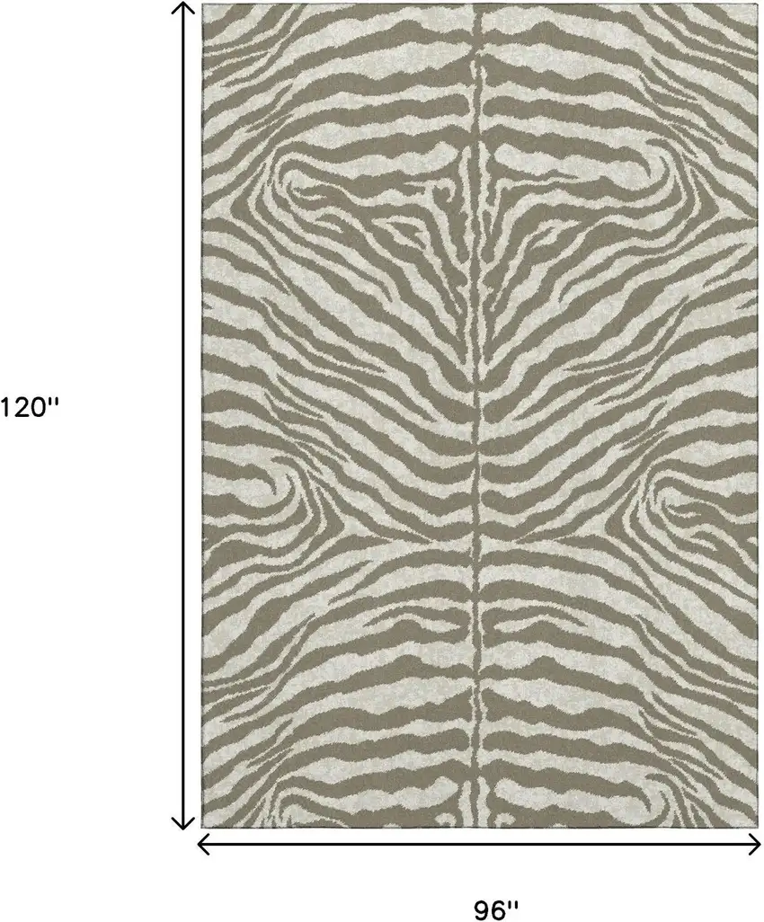 Taupe And Ivory Zebra Print Washable Indoor Outdoor Area Rug Photo 3