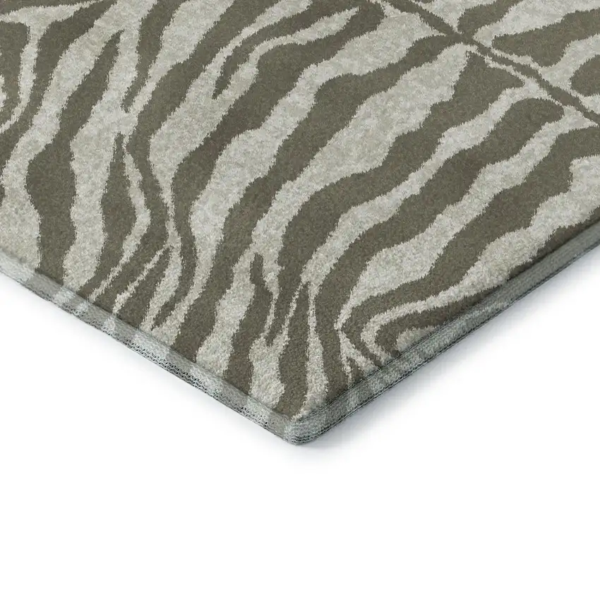 Taupe And Ivory Zebra Print Washable Indoor Outdoor Area Rug Photo 4