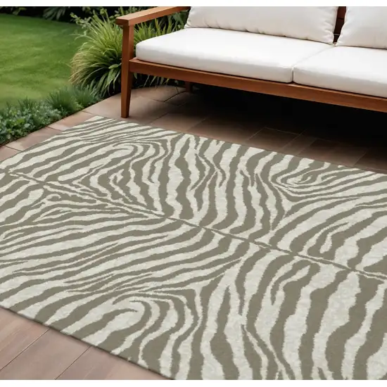Taupe And Ivory Zebra Print Washable Indoor Outdoor Area Rug Photo 1