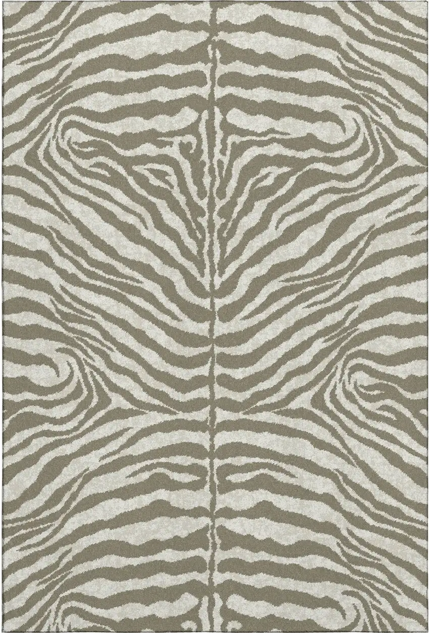 Taupe And Ivory Zebra Print Washable Indoor Outdoor Area Rug Photo 2