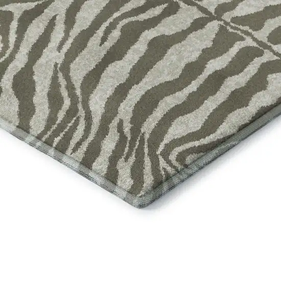 Taupe And Ivory Zebra Print Washable Indoor Outdoor Area Rug Photo 4