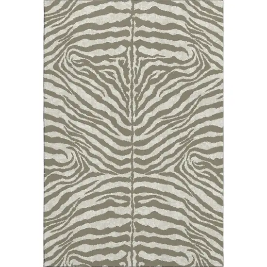 Taupe And Ivory Zebra Print Washable Indoor Outdoor Area Rug Photo 2