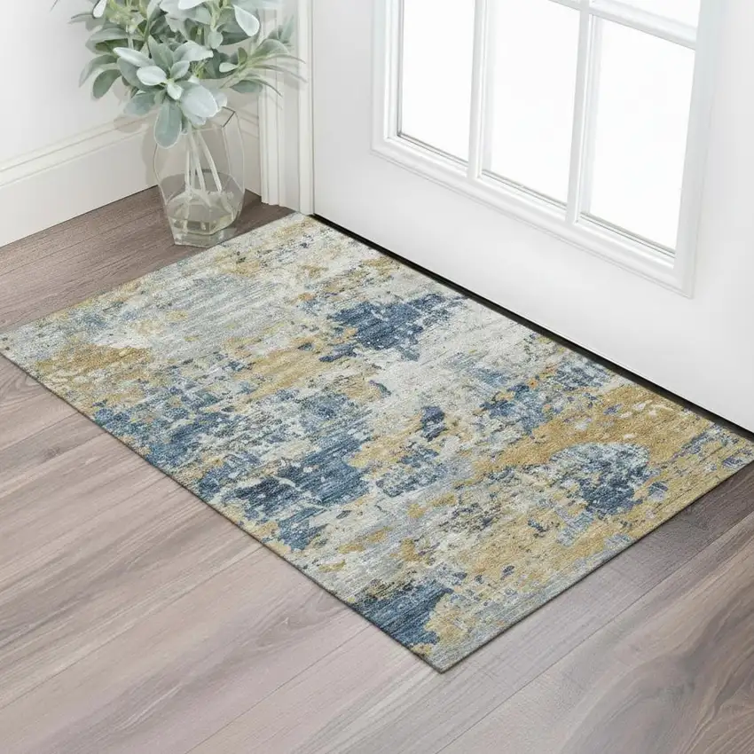 Taupe And Khaki Abstract Washable Area Rug With UV Protection Photo 2