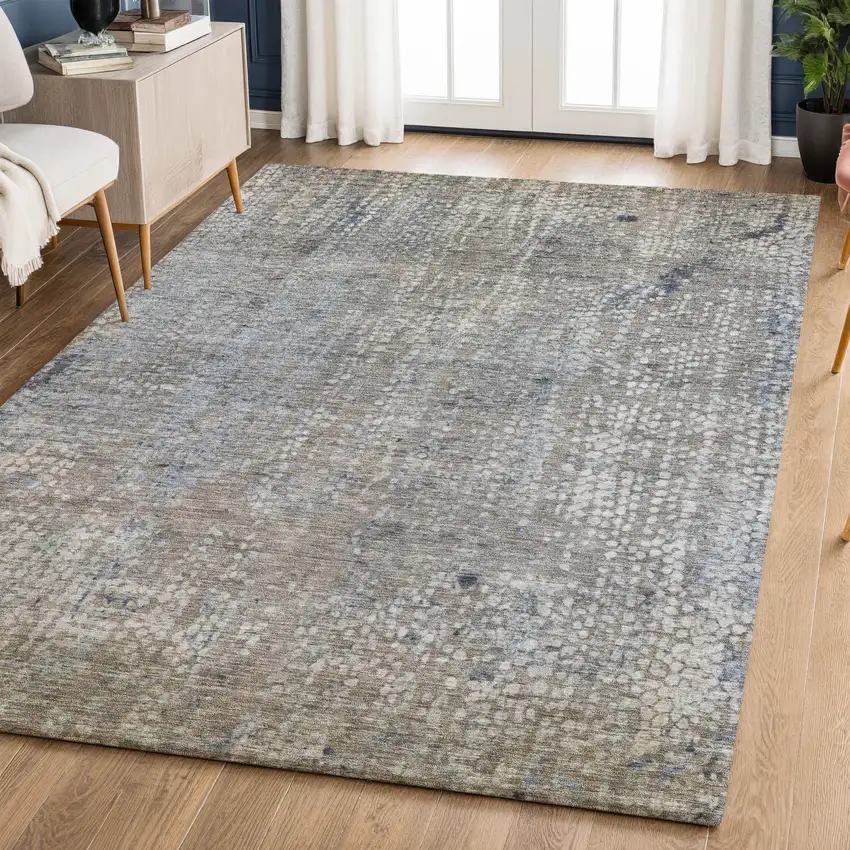 Taupe And Khaki Abstract Washable Area Rug With UV Protection Photo 6