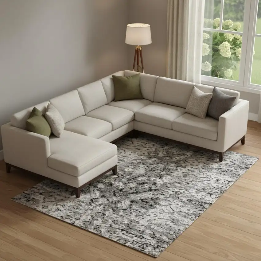 Taupe And Khaki Abstract Washable Area Rug With UV Protection Photo 1