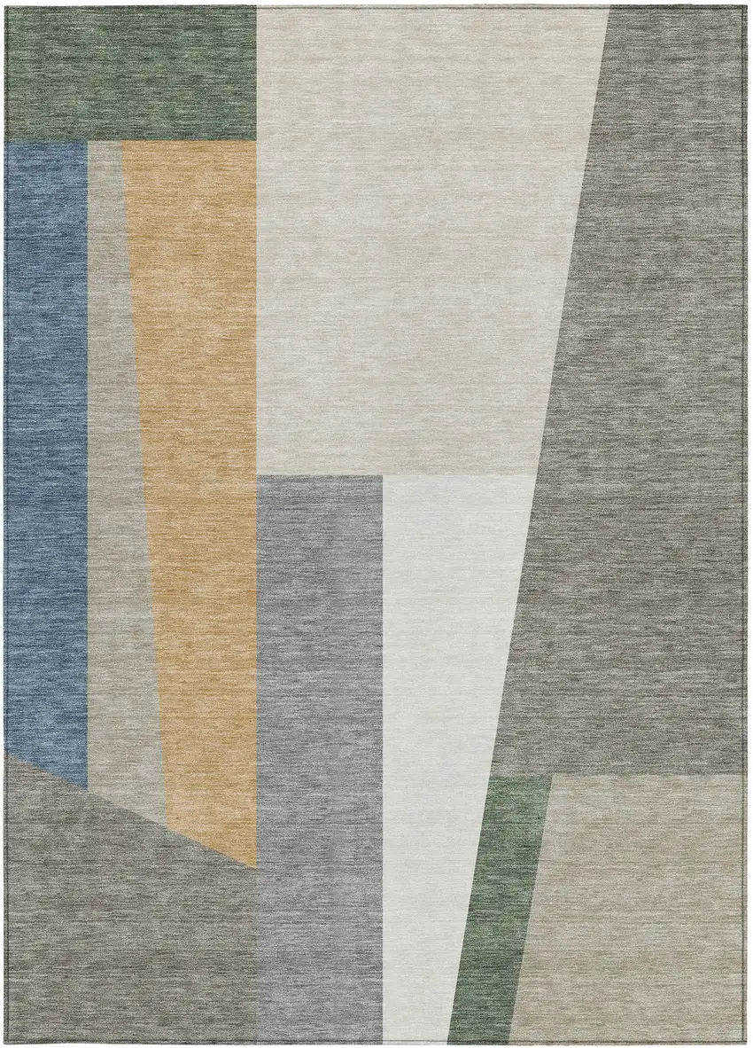 Taupe And Olive Green Geometric Washable Indoor Outdoor Area Rug Photo 3