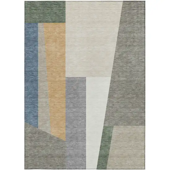 Taupe And Olive Green Geometric Washable Indoor Outdoor Area Rug Photo 3