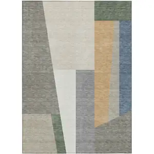 Photo of Taupe And Olive Green Geometric Washable Indoor Outdoor Area Rug