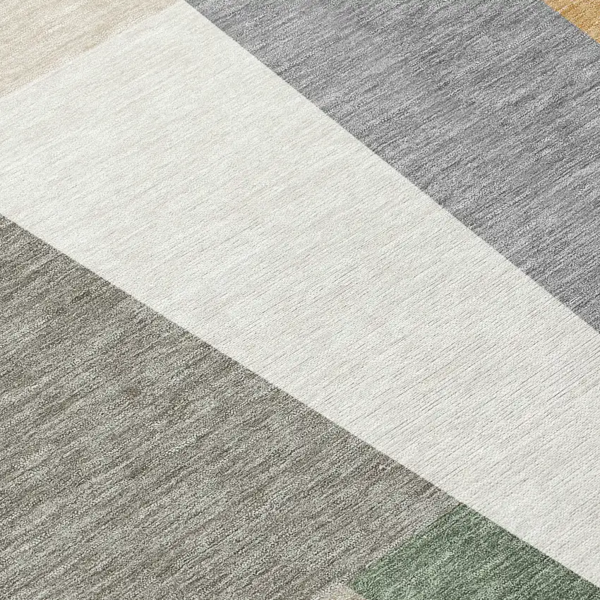 Taupe And Olive Green Geometric Washable Indoor Outdoor Area Rug Photo 9