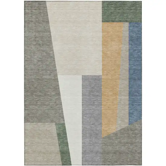 Taupe And Olive Green Geometric Washable Indoor Outdoor Area Rug Photo 1