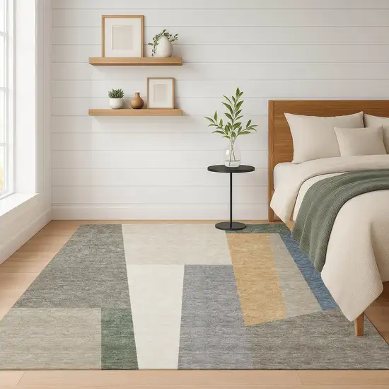 Taupe And Olive Green Geometric Washable Indoor Outdoor Area Rug Photo 6