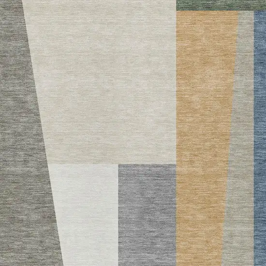 Taupe And Olive Green Geometric Washable Indoor Outdoor Area Rug Photo 2