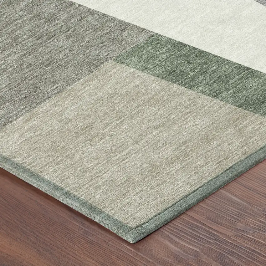 Taupe And Olive Green Geometric Washable Indoor Outdoor Area Rug Photo 8