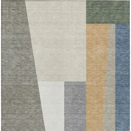 Taupe And Olive Green Geometric Washable Indoor Outdoor Area Rug Photo 3