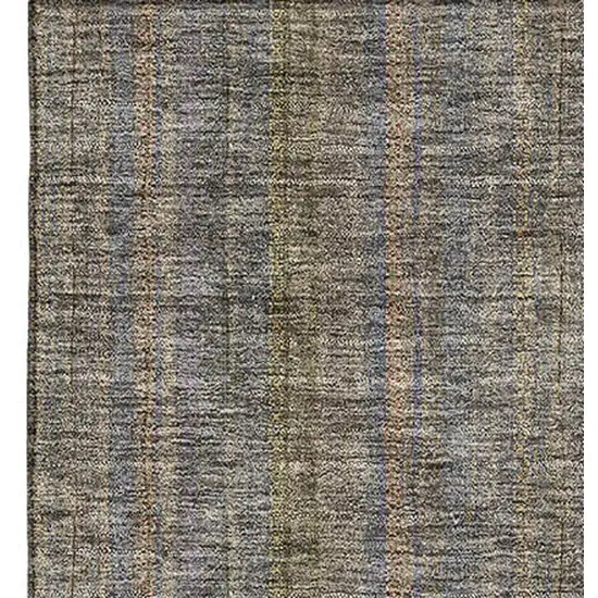Taupe And Olive Green Striped Washable Area Rug With UV Protection Photo 3
