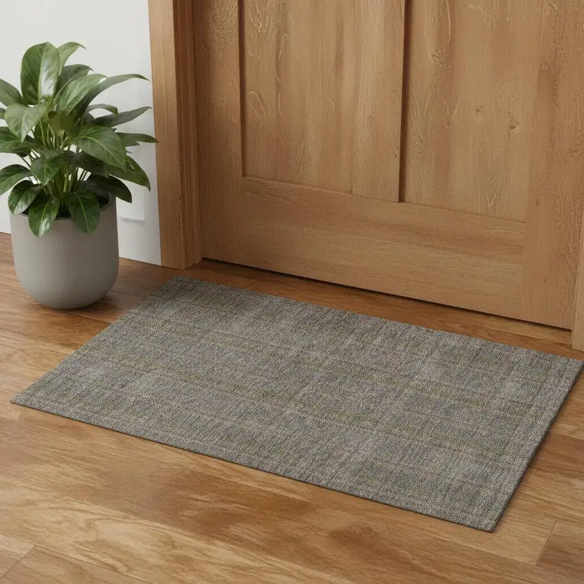 Taupe And Olive Green Striped Washable Area Rug With UV Protection Photo 1