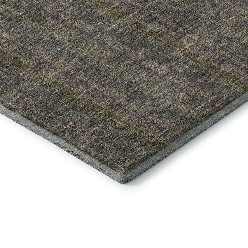 Taupe And Olive Green Striped Washable Area Rug With UV Protection Photo 7