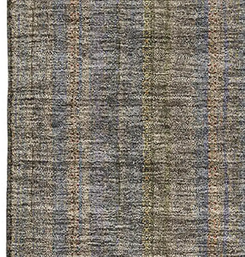 Taupe And Olive Green Striped Washable Area Rug With UV Protection Photo 2