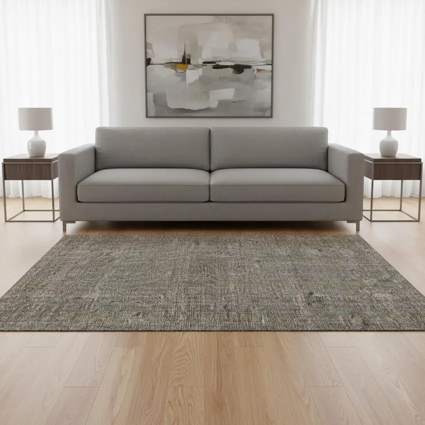 Taupe And Olive Green Striped Washable Area Rug With UV Protection Photo 2