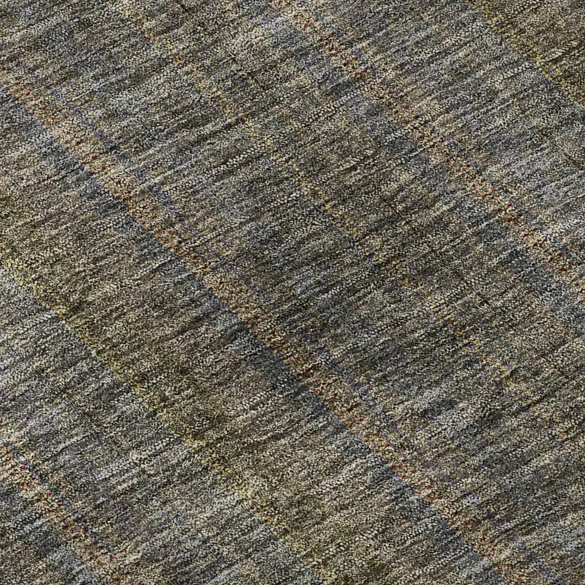 Taupe And Olive Green Striped Washable Area Rug With UV Protection Photo 9