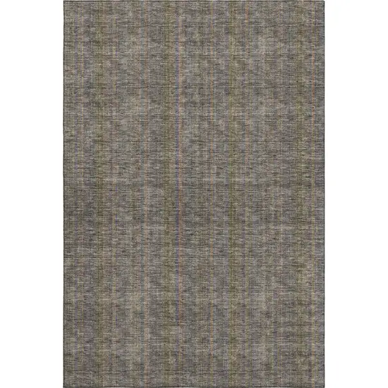 Taupe And Olive Green Striped Washable Area Rug With UV Protection Photo 1