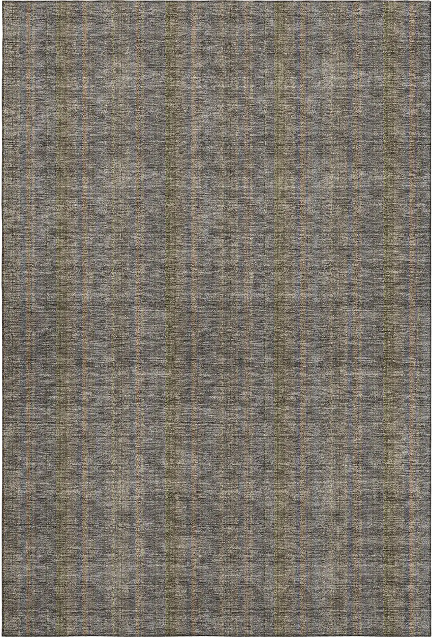 Taupe And Olive Green Striped Washable Area Rug With UV Protection Photo 1