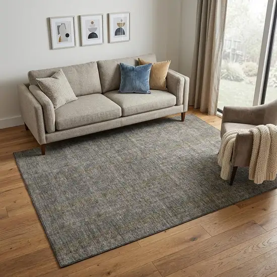 Taupe And Olive Green Striped Washable Area Rug With UV Protection Photo 1