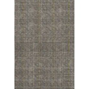 Photo of Taupe And Olive Green Striped Washable Area Rug With UV Protection