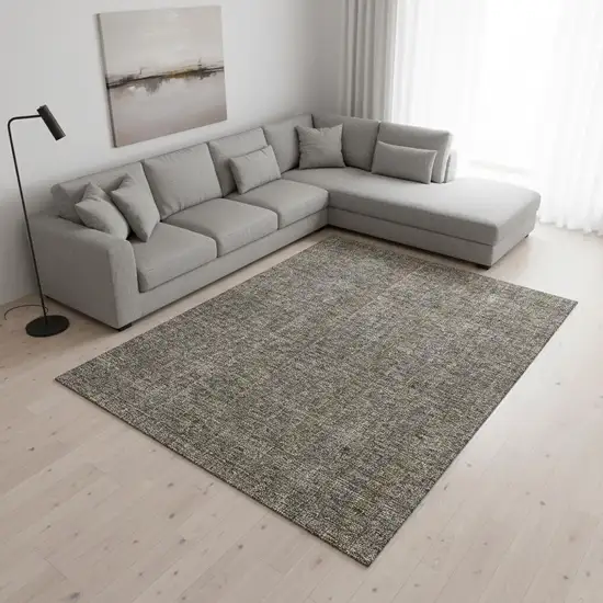 Taupe And Olive Green Striped Washable Area Rug With UV Protection Photo 2