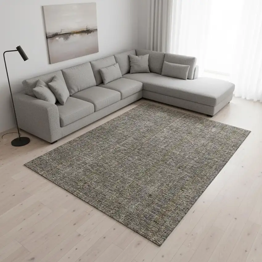 Taupe And Olive Green Striped Washable Area Rug With UV Protection Photo 2