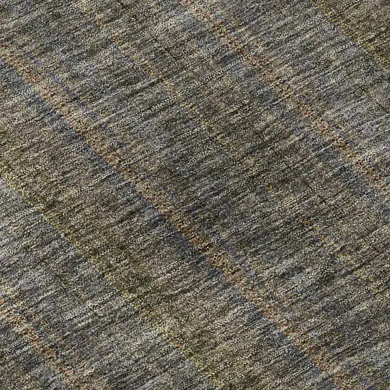 Taupe And Olive Green Striped Washable Area Rug With UV Protection Photo 9
