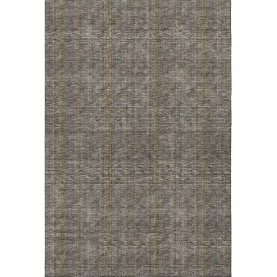 Taupe And Olive Green Striped Washable Area Rug With UV Protection Photo 3