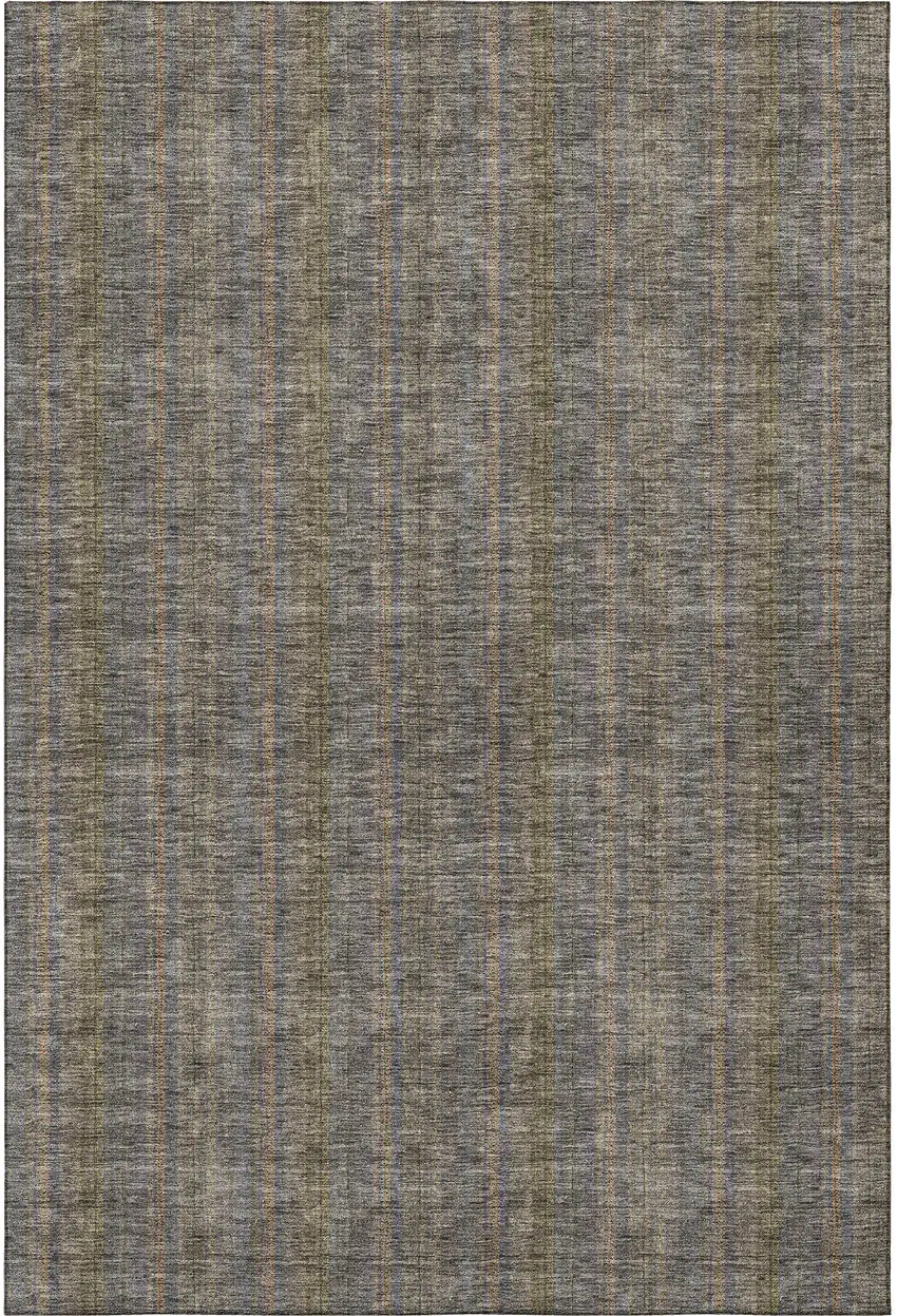 Taupe And Olive Green Striped Washable Area Rug With UV Protection Photo 3