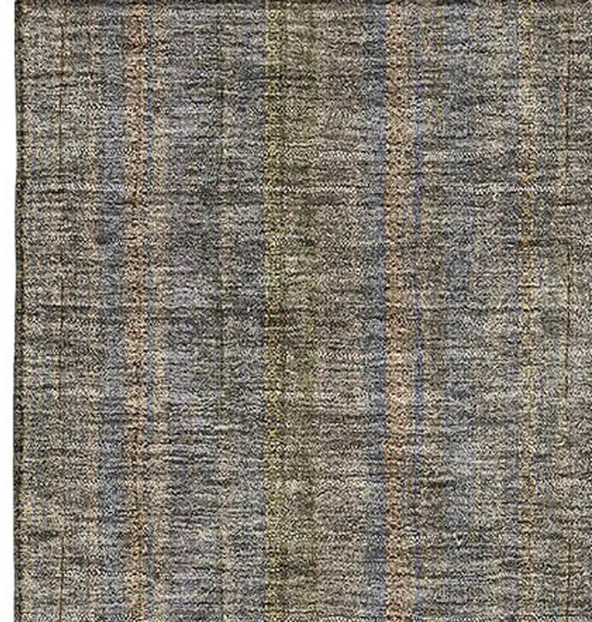 Taupe And Olive Green Striped Washable Area Rug With UV Protection Photo 2