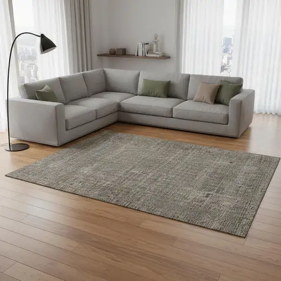 Taupe And Olive Green Striped Washable Area Rug With UV Protection Photo 2