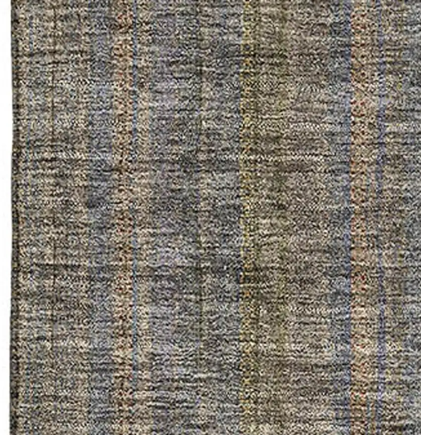 Taupe And Olive Green Striped Washable Area Rug With UV Protection Photo 2