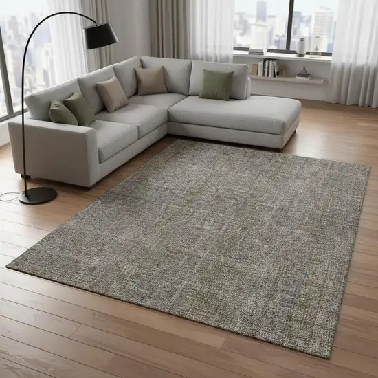 Taupe And Olive Green Striped Washable Area Rug With UV Protection Photo 2