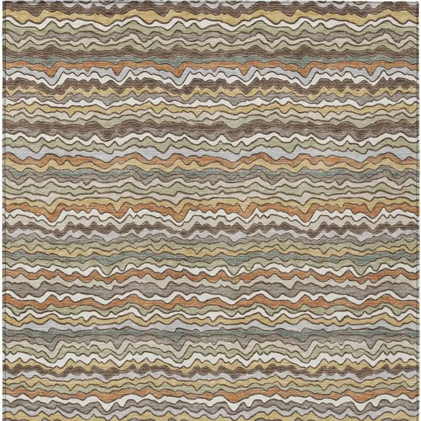 Taupe And Orange Striped Washable Indoor Outdoor Area Rug Photo 3