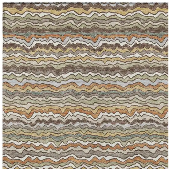 Taupe And Orange Striped Washable Indoor Outdoor Area Rug Photo 2