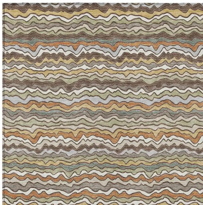 Taupe And Orange Striped Washable Indoor Outdoor Area Rug Photo 2