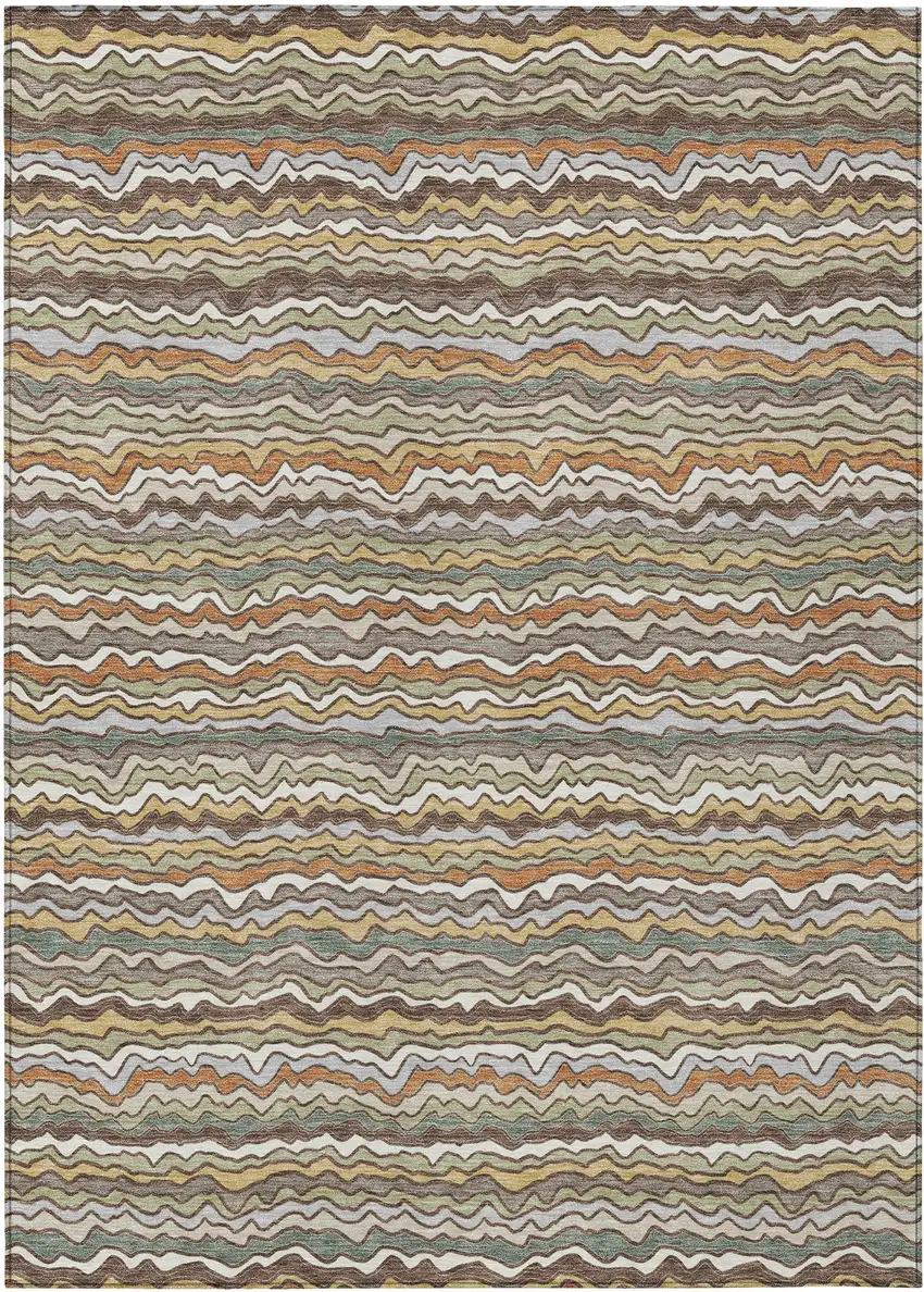 Taupe And Orange Striped Washable Indoor Outdoor Area Rug Photo 1