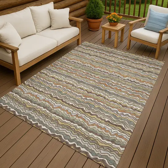 Taupe And Orange Striped Washable Indoor Outdoor Area Rug Photo 4