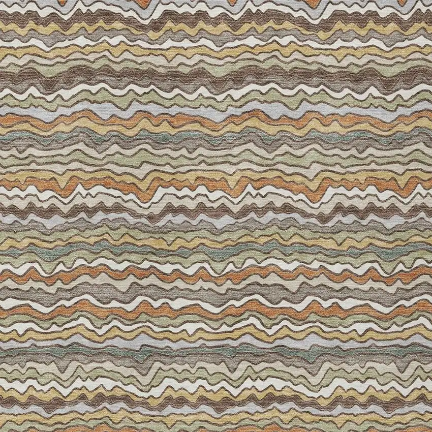 Taupe And Orange Striped Washable Indoor Outdoor Area Rug Photo 2